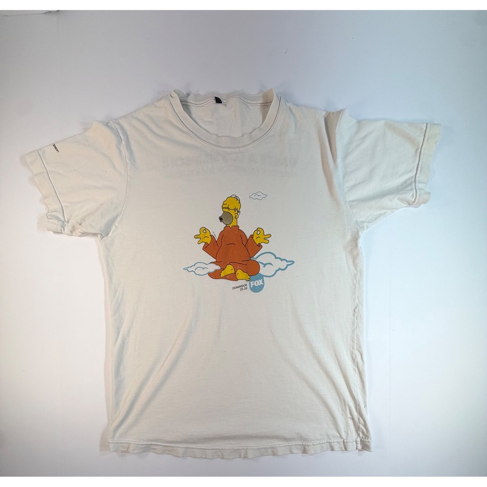 Vintage Homer Simpson Yoga Fox Promo T-Shirt White Spanish Text Large